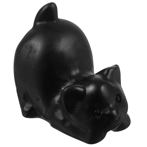 Hemoton Obsidian Cat Figurine Hand Carved Crystal Fortune Cat for Feng Shui Wealth Decorative Cat Statue for Home and Office for Cat Enthusiasts