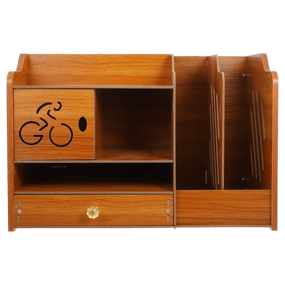 Hemoton Office Storage Rack with 2 Drawers Multifunctional Wooden Desk Organizer for Home Office Light Brown