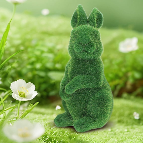 Hemoton Ornaments Flocked Rabbit Statue 20.00X11.00X8.50CM