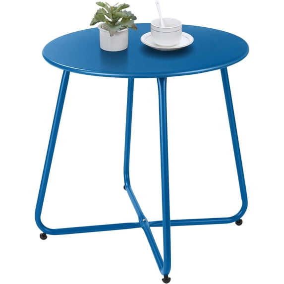 Hemoton Outdoor&Indoor Steel Patio Side Table, Weather Resistant Outdoor 18-inch Small Round End Table for Patio, Yard, Balcony, Garden,Poolside, Living Room, Bedroom, Peacock Blue