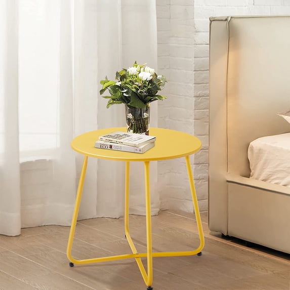 Hemoton Outdoor&Indoor Steel Patio Side Table, Weather Resistant Outdoor 18-inch Small Round End Table for Patio, Yard, Balcony, Garden,Poolside, Living Room, Bedroom, Yellow