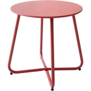 Hemoton Outdoor&Indoor Steel Patio Side Table, Weather Resistant Outdoor 18-inch Small Round End Table for Patio, Yard, Balcony, Garden,Poolside, Living Room, Bedroom, Red