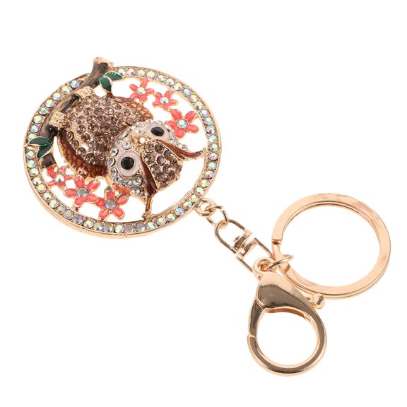 Hemoton Owl Pendant Keychain with Rhinestone Inlay, Stylish Handbag Charm and Purse Accessory Key Chain