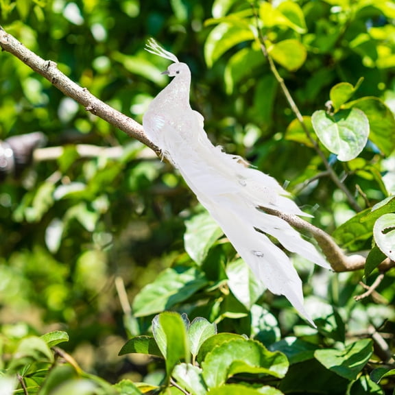 YOSADIER White Simulation Peacock Decor with Realistic Details Lightweight Indoor Ornament
