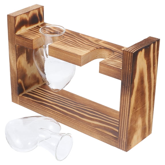 RENACLIPY Creative Hydroponic Glass Planter Vase with Wooden Stand for Tabletop Decor