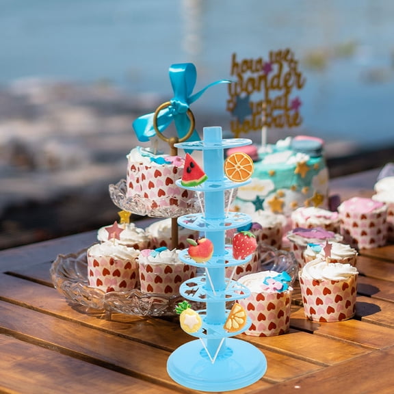 Hemoton Plastic Lollipop Display Stand for Cake Pops Drying and Wedding Candy Buffet Skyblue Adjustable Shelves 2PCS