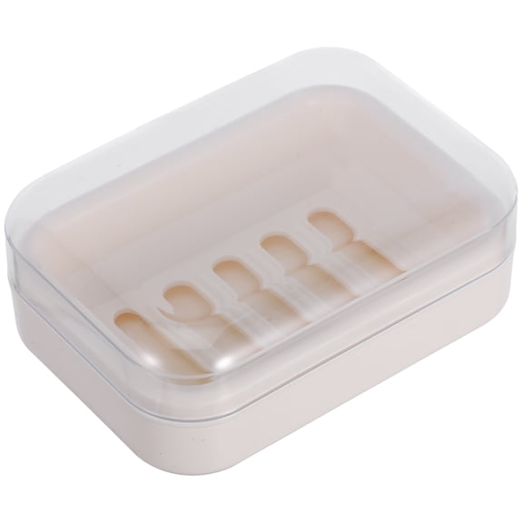 SOPOTUTU Beige Plastic Soap Box with Lock Lightweight Rustproof Soap Holder for Bathroom Counter