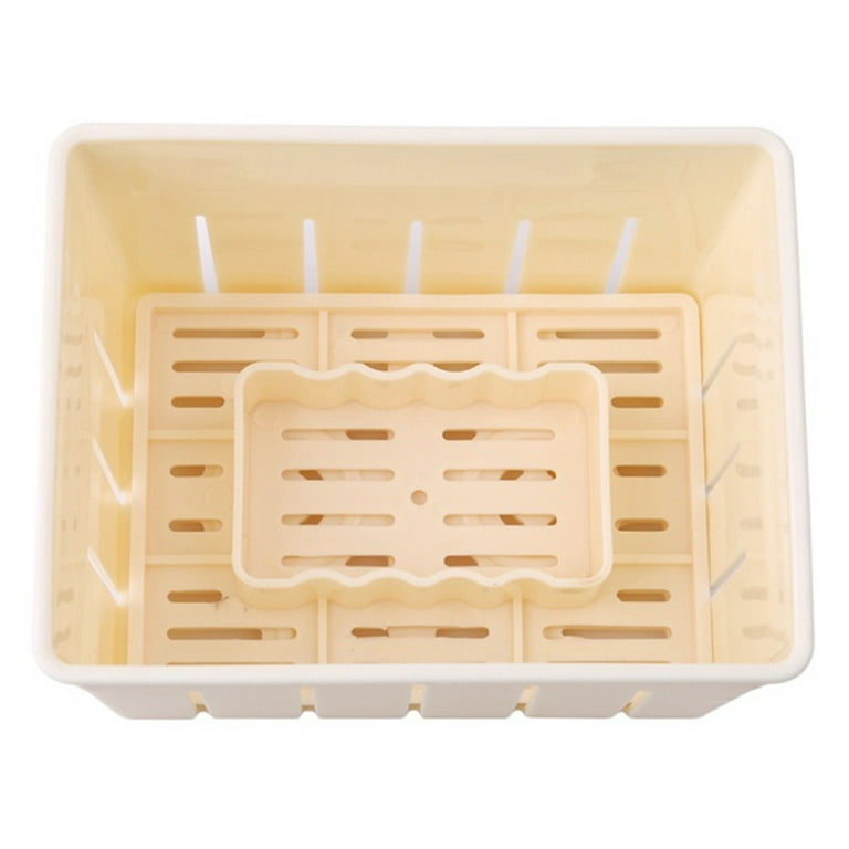 Hemoton Plastic Tofu & Cheese Press Mold Maker Homemade Making Mold Cutter Box Case DIY Pressing Mould Kitchen Tool with A Cotton Gauze (Yellow)