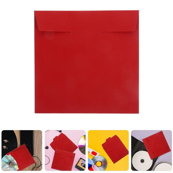 Hemoton Portable DVD Disc Case with 10 Red Paper Sleeves Envelopes for Storage and
