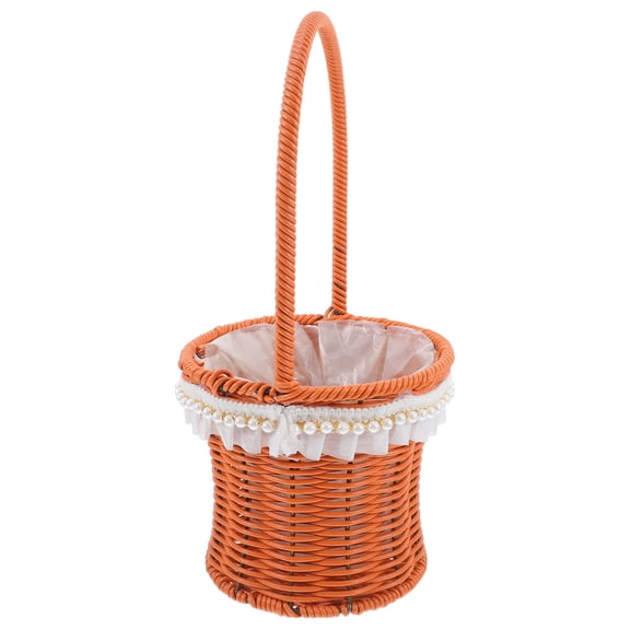 HEMOTON Handwoven Rattan Basket With Handle Ideal For Picnics Home Decoration And Storage For Weddings Easter Eggs And Candy