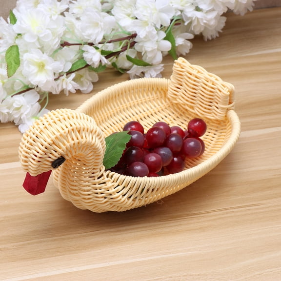 Hemoton Rattan Woven Fruit Storage Basket for Kitchen Table Medium Size Creative Household Snack Tray Goose Style
