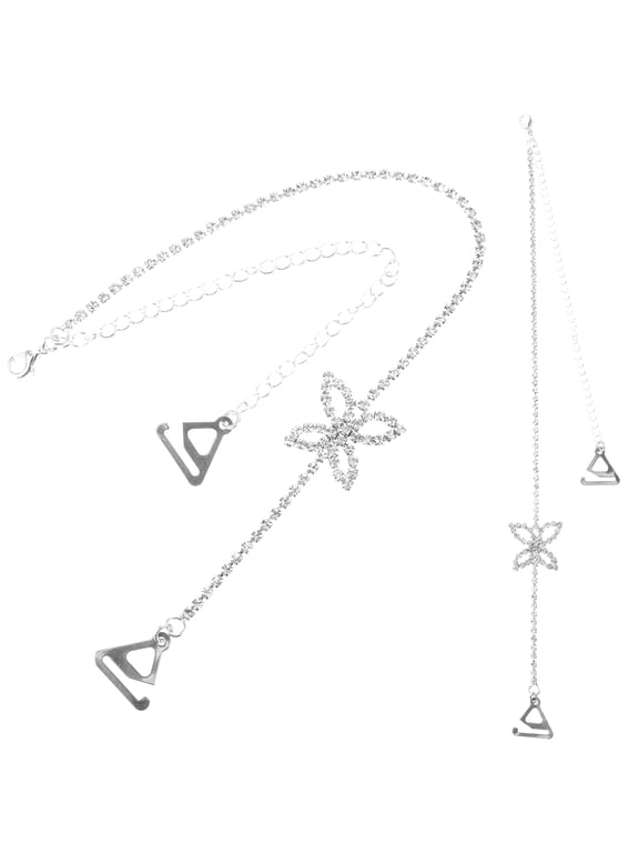 1Pair Adjustable Butterfly Rhinestone Bra Straps Decorative Bra Chain Shoulder Straps