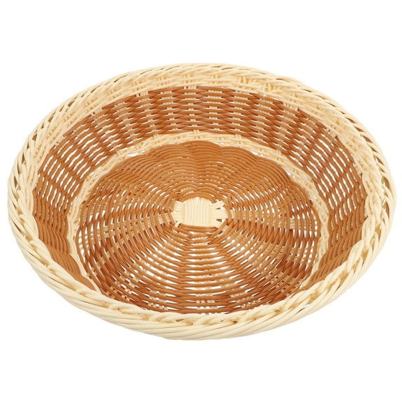 Hemoton Round Imitation Rattan Storage Basket Wicker Basket For Bread Food Serving Basket Woven Vegetable Basket, Hand Woven Fruit Basket For Kitchen Store Restaurant Outdoor 30cm