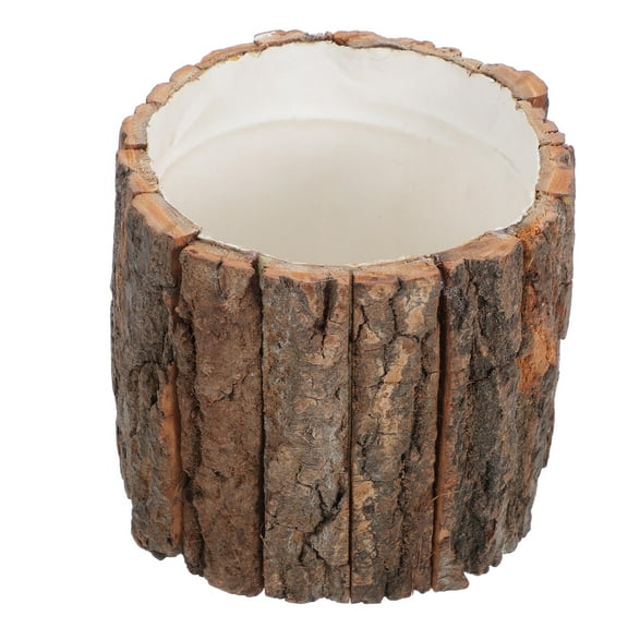Hemoton Rustic Wood Bark Flower Pot And Tree Stump Plant Stand Wooden Flower Pots And Planters For Indoor And Outdoor Use Unique Natural Wood Vase