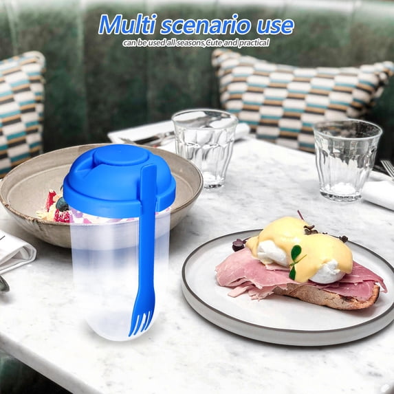 RENACLIPY Blue Breakfast Salad Shaker Cup Portable for Meals PP Plastic