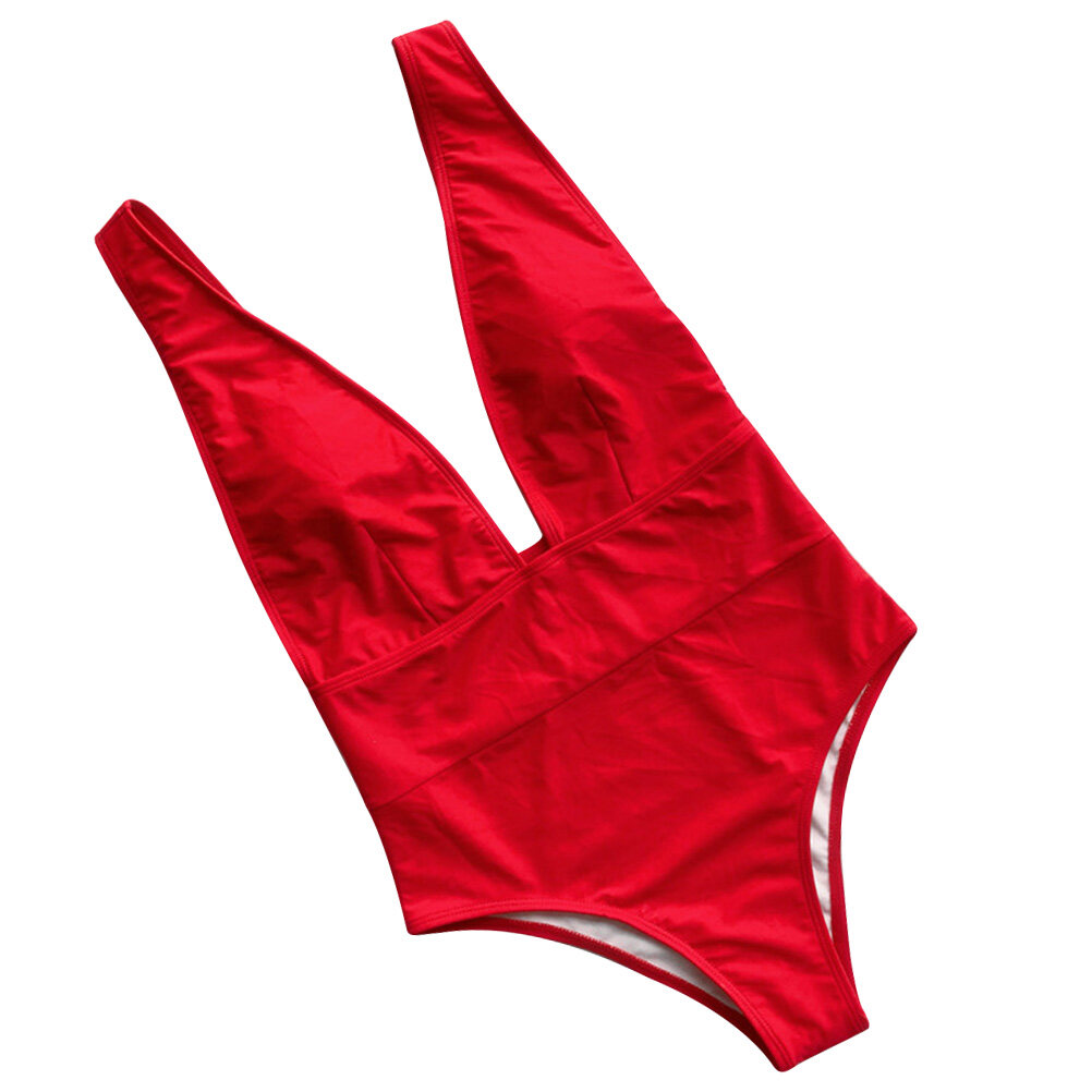 Hemoton Sexy One Piece Swimsuit Deep V Women Bathing Suit High Cut Low