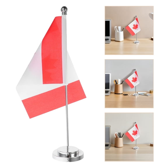 Hemoton Small Canada National Flag With Base Polyester Flag Model Compact Small National Day Celebration Decoration Table Decor With Pole