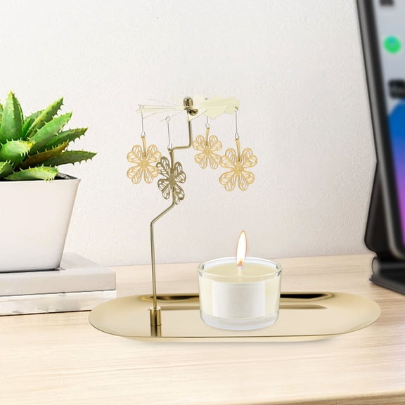 Hemoton St. Patrick'S Rotating Candle Holder With Tray For Dining Table Centerpiece Decor Metal Tea Light Candle Holder For Valentine'S Day Spinning Candle Holders
