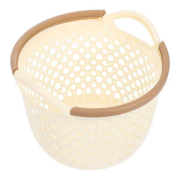 SOPOTUTU Beige Plastic Laundry Basket Flexible Hamper with Handles and Breathable Hollow Out