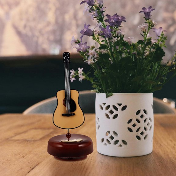 Hemoton Table Music Box Wooden Guitar Hanging Ornament Creative Music Box Mechanism Melody Box Antique European Style Music Box Decor With Miniature Guitar