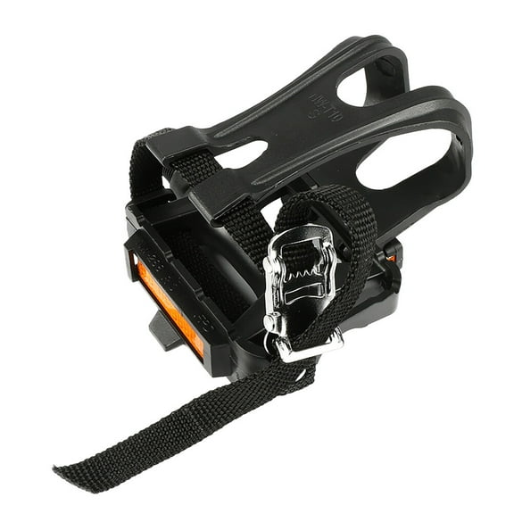 ORDDIART 1 Pair Black Road Bike Pedals with Toe Clips and Nylon Straps for Secure Cycling Footing