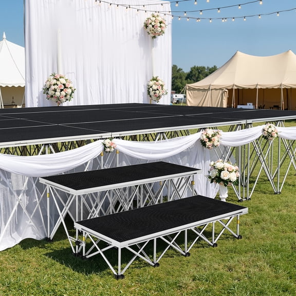 Hemoton Two-Level Staircase for 32" High Stage, 48" Wide 24.4" High | 24.4" & 16.5" High Collapsible Risers, For 32" High Stage Platform, for Music Performance, High Modular System