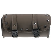 Hemoton Universal Motorcycle Saddlebag PU Leather Waterproof Tool Bag Mounting Strap Round Storage Bag (Brown)