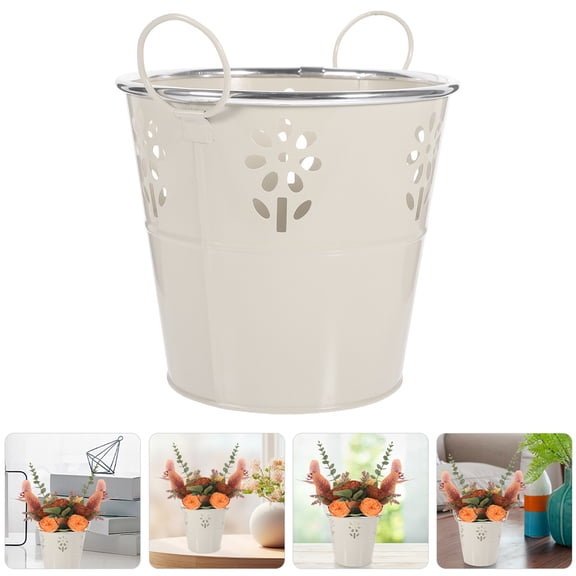 Hemoton  Vintage Flower Pot Fresh Bucket Indoor Plant Basket Arranging Beige