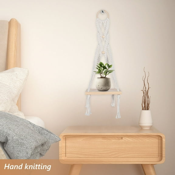 Hemoton White Cotton Rope Floating Shelves for Wall Corner Boho Decor and Storage .5 x 25.5 x 5.5 Inches