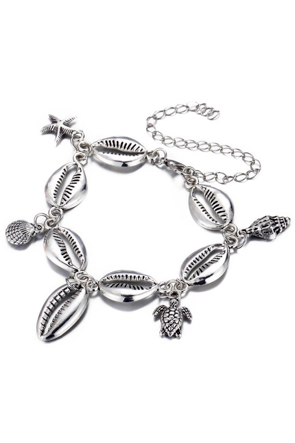 Women Anklets Sea Star Shell Ankle Chain Bracelet Foot Chain for Gilrs Ladies Women (Silver)