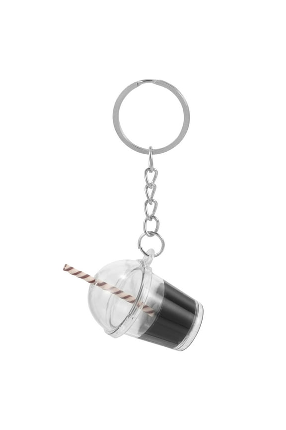 Black Bubble Tea Keychain Stylish Metal and Plastic Pendant for Bags and Keys