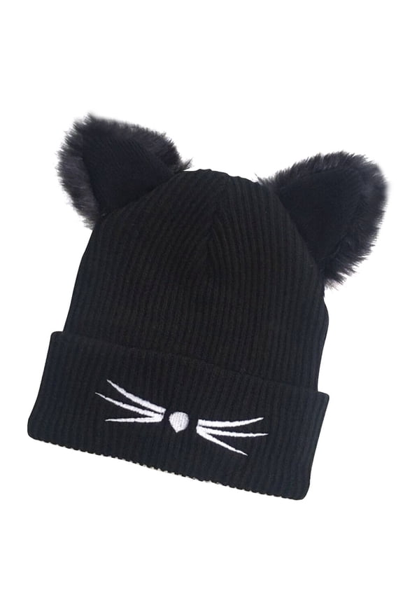 Women's Knitted Hat in Autumn Round Black Acrylic Fibers 1Pcs