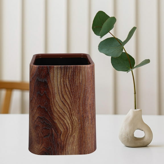 Hemoton Wood Grain Trash Can Decorative Wastebasket Garbage Bin Toilet Paper Basket Sundries Container Recycling Bucket For Kitchen Office Bedroom