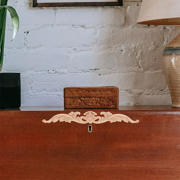 Hemoton Wooden Onlay Applique with Intricate Carving for Decor Unpainted Khaki Wood 2 Pieces