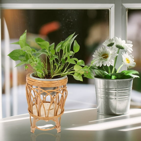 HEMOTON Rattan Wicker Basket for Plants with Sturdy Support and Natural Aesthetic Light Brown Storage Use 12.5x8.5x16 inches