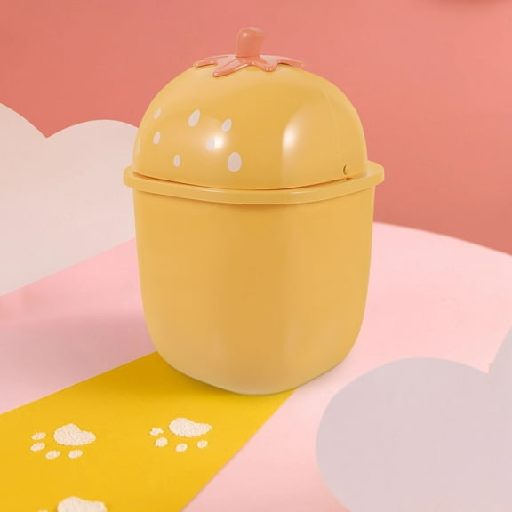 Hemoton Yellow Plastic Mini Trash Can with Lid for Home Decor and Desktop Use, Practical Small Wastebasket 1.5 Gallon