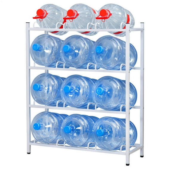 Hemousy Carbon Steel 5 Gallon Jug Storage Rack, 4-Tier 12-Slot Space Saver 3-5 Gallon Bottles Rack
