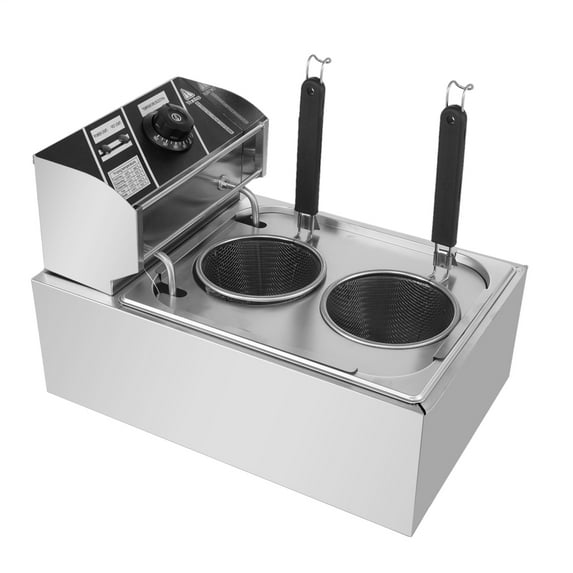 Hemousy 2-Hole Commercial Pasta Cooker 1500W, Adjustable Temp Electric Noodle Boiler with Filters