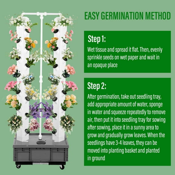 Hemousy 65in Vertical Hydroponic Garden Tower with 56 Planting Holes 18W Water Pump for Leaf Plants