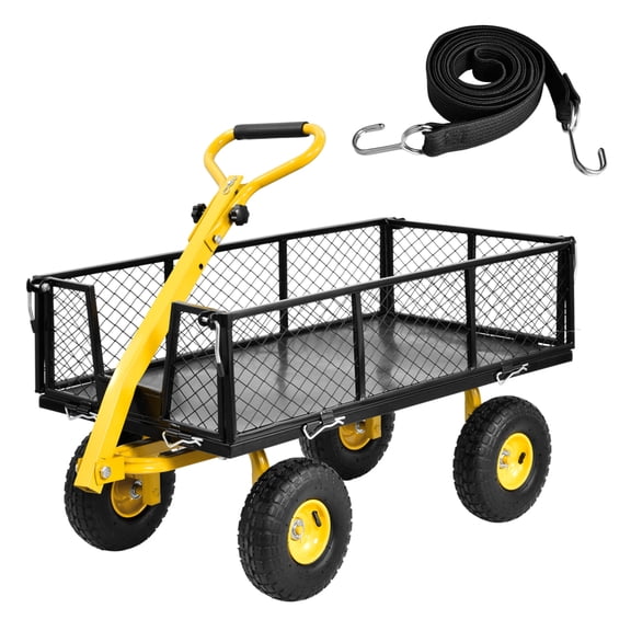 Hemousy 900 Lbs Steel Garden Cart with 10 Inch Wheels, Heavy Duty Yard Cart with ATV Tractor Attachment and Convertible Flatbed Mesh Sides