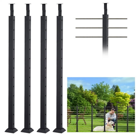 Hemousy Carbon Steel Cable Decking Railing Posts 4-Kit with Bases Screws for Balcony Staircase Fence