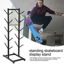Hemousy Freestanding 5-Level 300lbs Load Skateboard Storage Shelf, Steel Double Side Skateboard Rack for Snowboards & Longboards