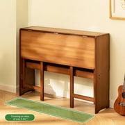 Hemousy Multi-Functional Folding Table, 40.6 Inch Double-Layer Desk Workstation with Bookshelf