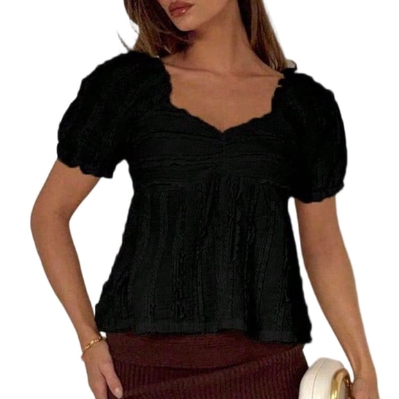 Hemousy Peplum Shirts for Women Sweetheart Neck Puff Sleeve Fashion Babydoll Blouse Dressy Casual Tops Everyday Wear