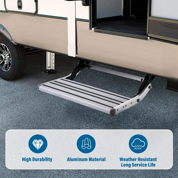 Hemousy Single Manual Folding Aluminum Alloy Step with Non-Slip Strip for Motorhomes Campervans RVs
