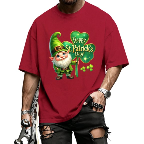 Hemousy St Patrick's Day T Shirt Men Gnome Shamrock Fashion Crew Neck T Shirts Funny Casual Tops for Holiday Party
