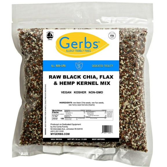 Hemp, Chia, Flax Raw Seed Mix by Gerbs - 2LBS. - Top 14 Food Allergen Free & NON GMO - Vegan & Kosher