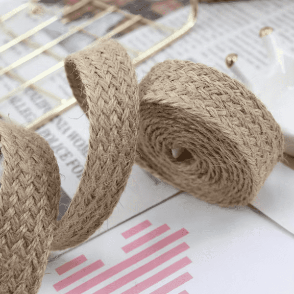 ZHIGUANG Hemp Cords, Braided Flat Burlap Jute Rope Twine Tape for Diy Wedding Crafts Decor, Natural 10mm 5m/Roll