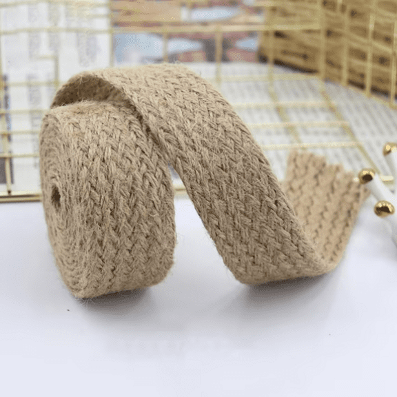 ZHIGUANG Hemp Cords, Braided Flat Burlap Jute Rope Twine Tape for Diy Wedding Crafts Decor, Natural 15mm 5m/Roll