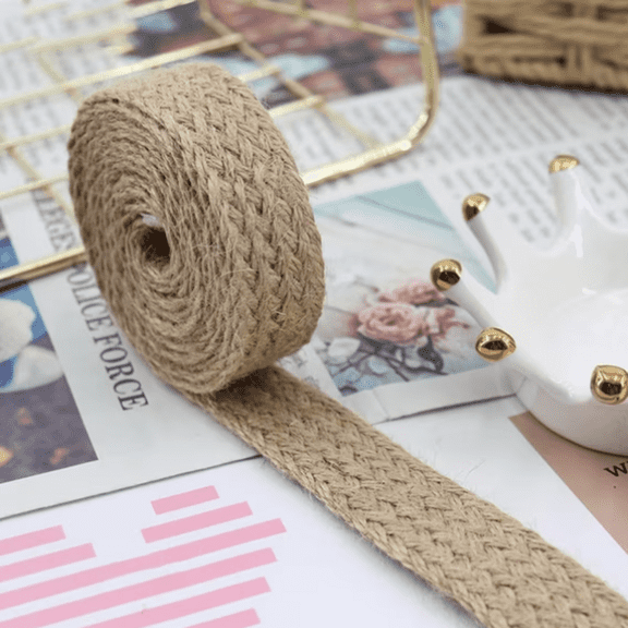 Hemp Cords Braided Flat Burlap Ribbon Nature Jute Rope Twine Webbing DIY Wedding Decoration Ribbons Crafts Jute Rope, 5meters/Roll (Natural, 20mm)